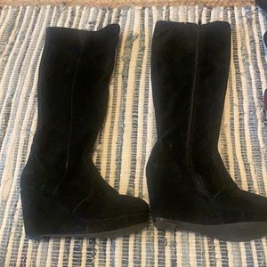 Black Steve Madden suede wedge knee high boots.